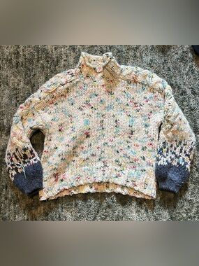 Anthropologie Cream Speckled Turtleneck Sweater Size XS